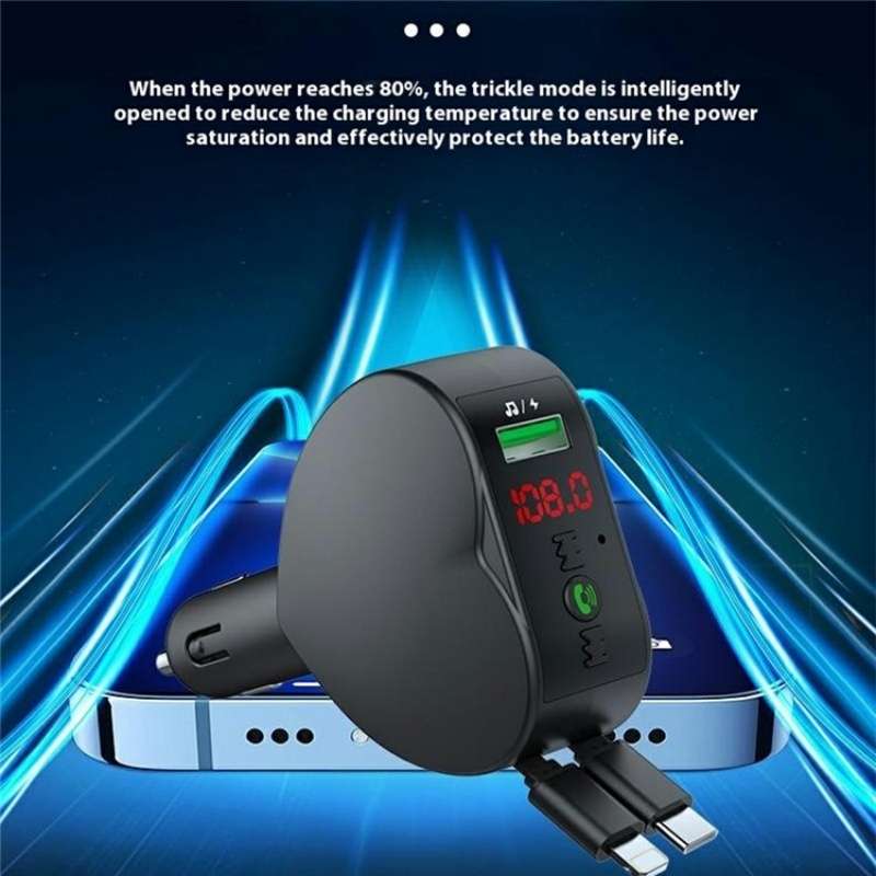 Y2 With Type-C Retractable Cables Car Bluetooth MP3 Player Hands-Free Call Adapter