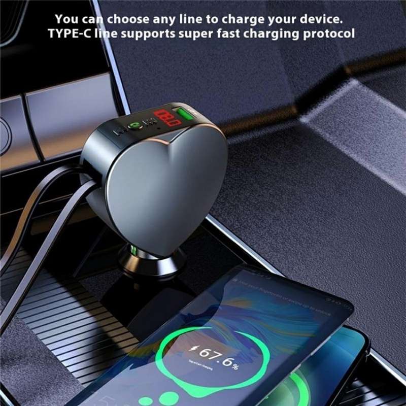 Y2 With Type-C Retractable Cables Car Bluetooth MP3 Player Hands-Free Call Adapter