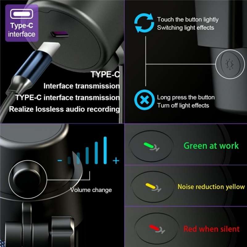 M8 Professional Desktop Condenser Microphone With RGB Light