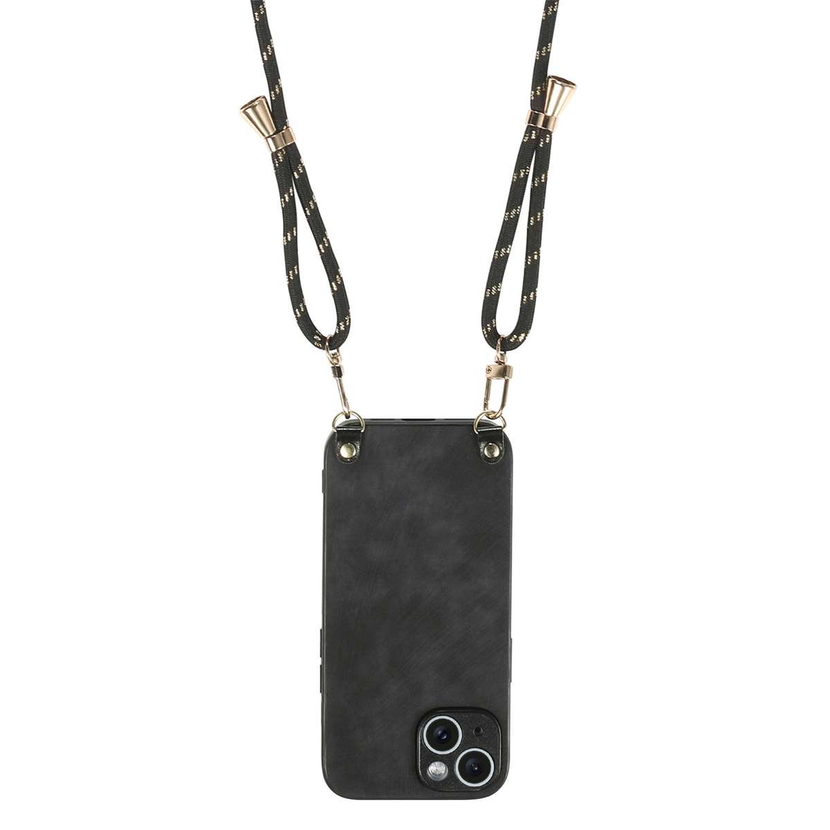 For iPhone 12 mini Vintage Leather PC Back Cover Phone Case with Crossbody Strap(Black)