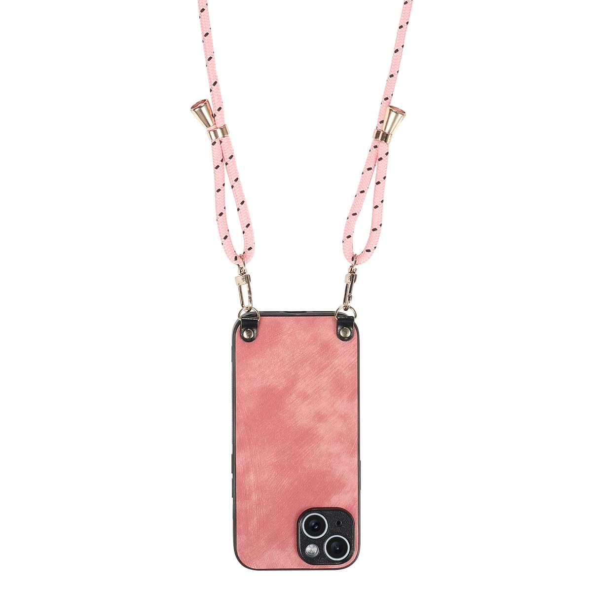 For iPhone 12 mini Vintage Leather PC Back Cover Phone Case with Crossbody Strap(Pink)