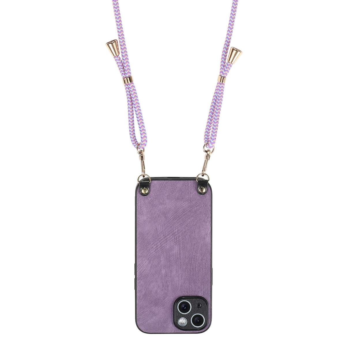 For iPhone 12 mini Vintage Leather PC Back Cover Phone Case with Crossbody Strap(Purple)