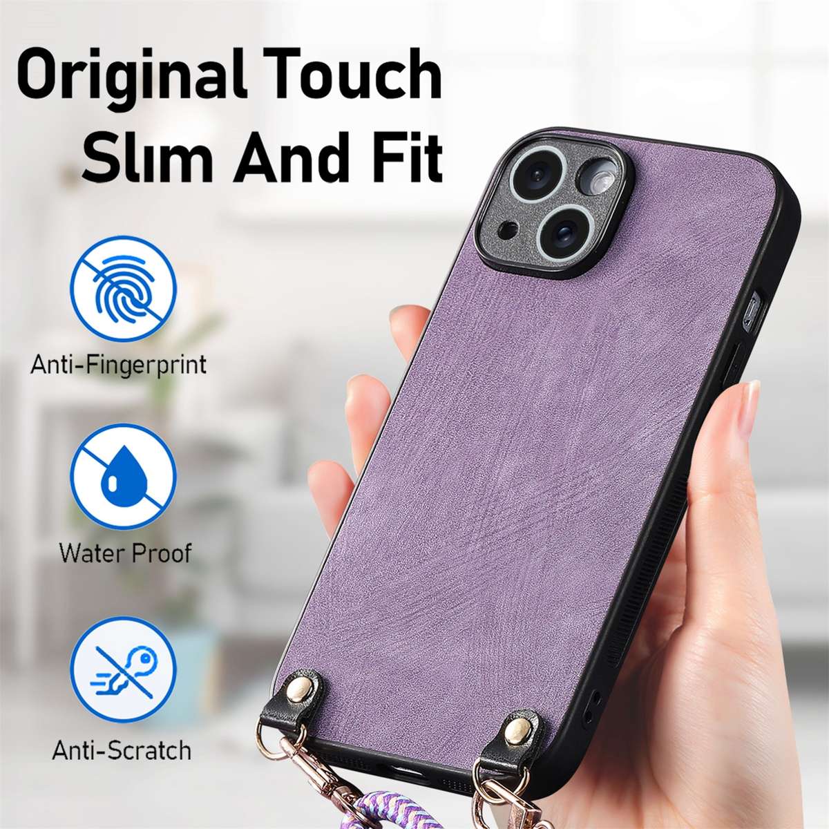 For iPhone 12 mini Vintage Leather PC Back Cover Phone Case with Crossbody Strap(Purple)