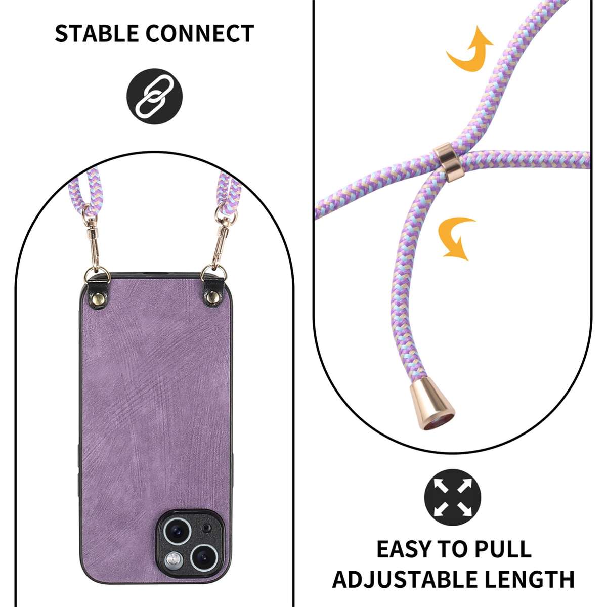 For iPhone 12 mini Vintage Leather PC Back Cover Phone Case with Crossbody Strap(Purple)