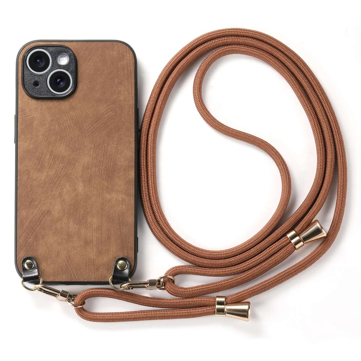 For iPhone 12 mini Vintage Leather PC Back Cover Phone Case with Crossbody Strap(Brown)
