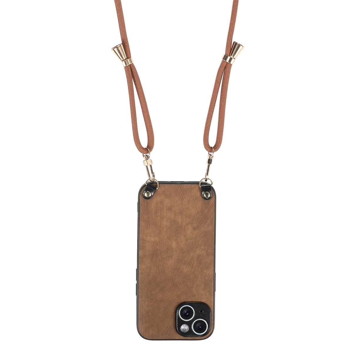 For iPhone 12 mini Vintage Leather PC Back Cover Phone Case with Crossbody Strap(Brown)