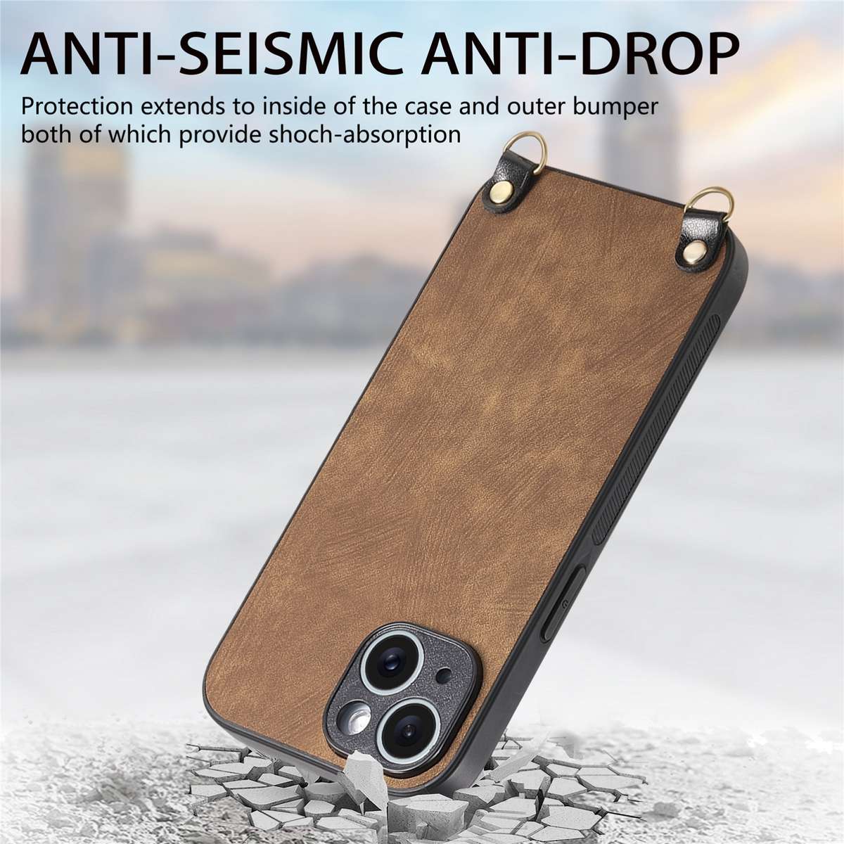 For iPhone 12 mini Vintage Leather PC Back Cover Phone Case with Crossbody Strap(Brown)