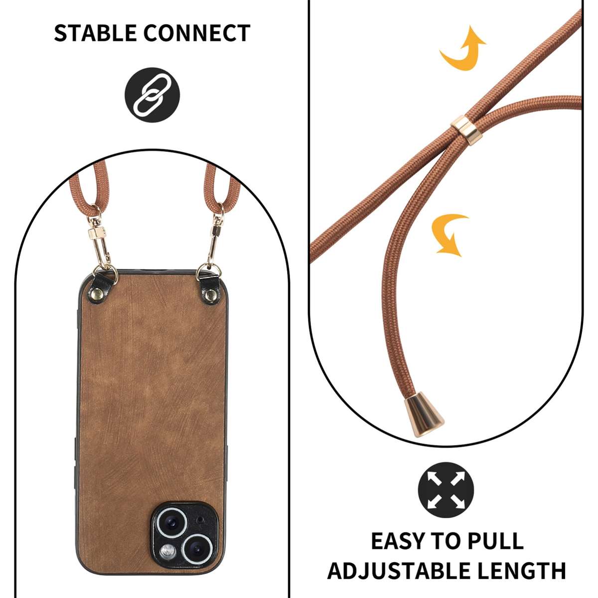 For iPhone 12 mini Vintage Leather PC Back Cover Phone Case with Crossbody Strap(Brown)