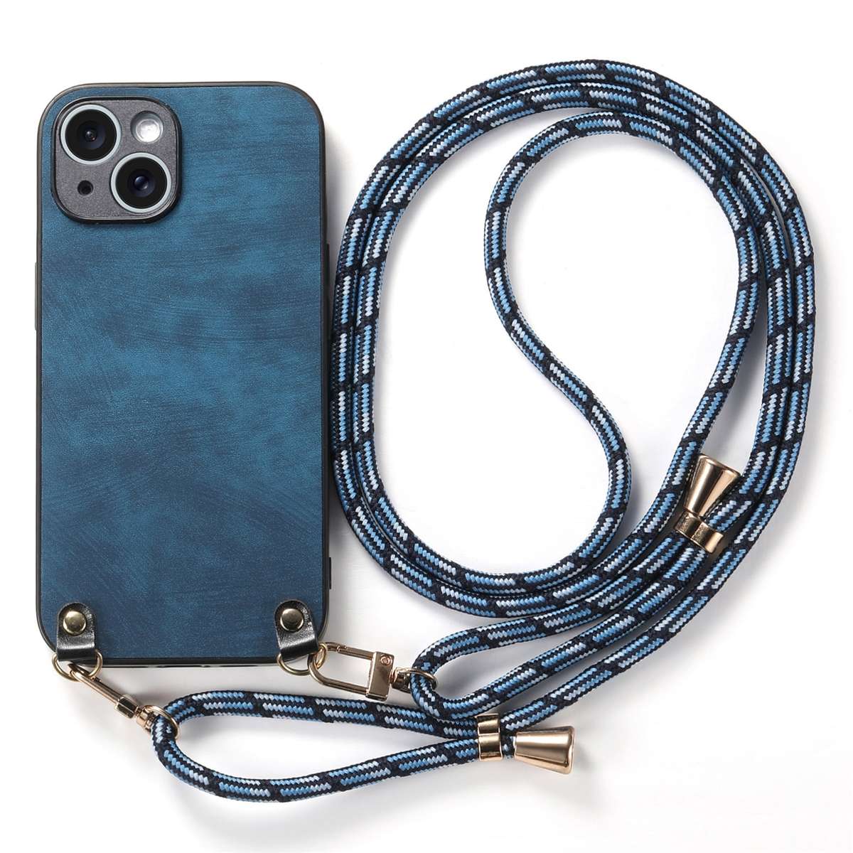 For iPhone 11 Pro Vintage Leather PC Back Cover Phone Case with Crossbody Strap(Blue)