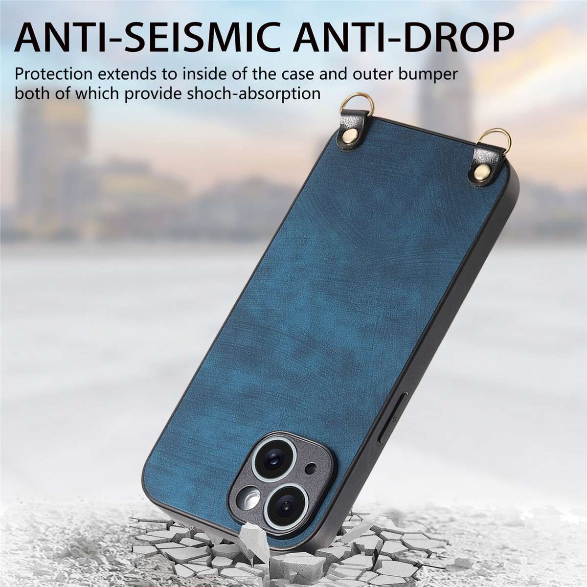 For iPhone 11 Pro Vintage Leather PC Back Cover Phone Case with Crossbody Strap(Blue)
