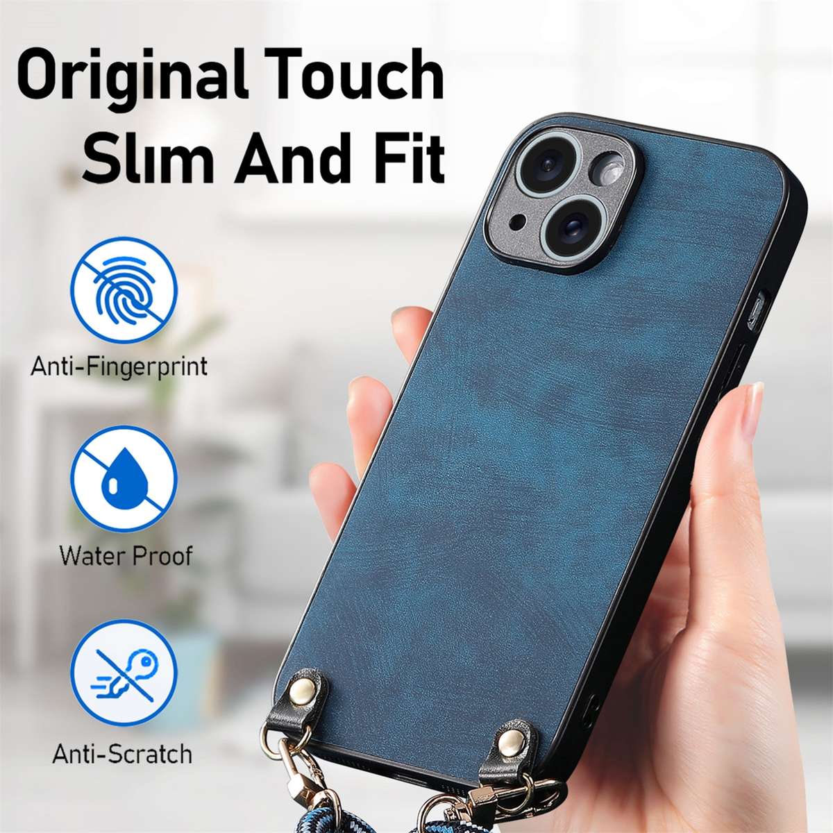 For iPhone 11 Pro Vintage Leather PC Back Cover Phone Case with Crossbody Strap(Blue)