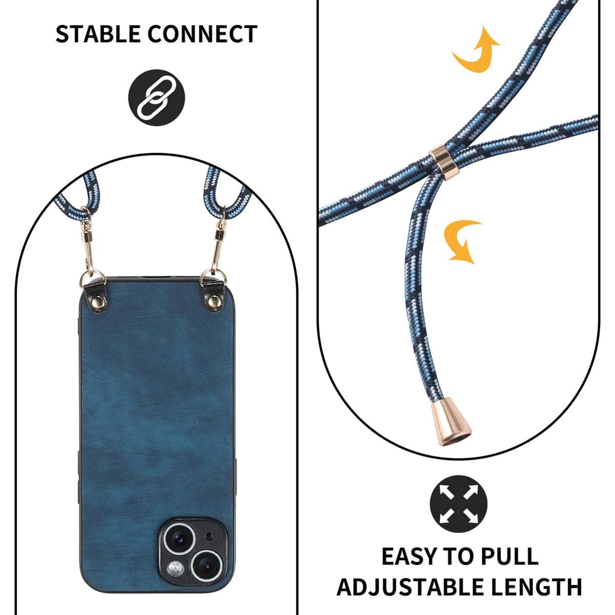 For iPhone 11 Pro Vintage Leather PC Back Cover Phone Case with Crossbody Strap(Blue)