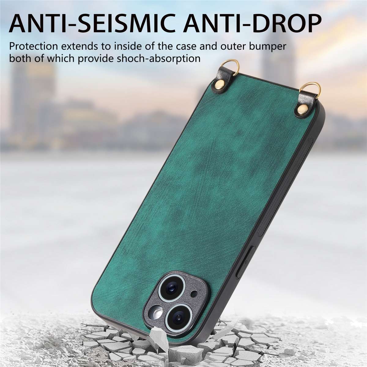 For iPhone 11 Pro Vintage Leather PC Back Cover Phone Case with Crossbody Strap(Green)