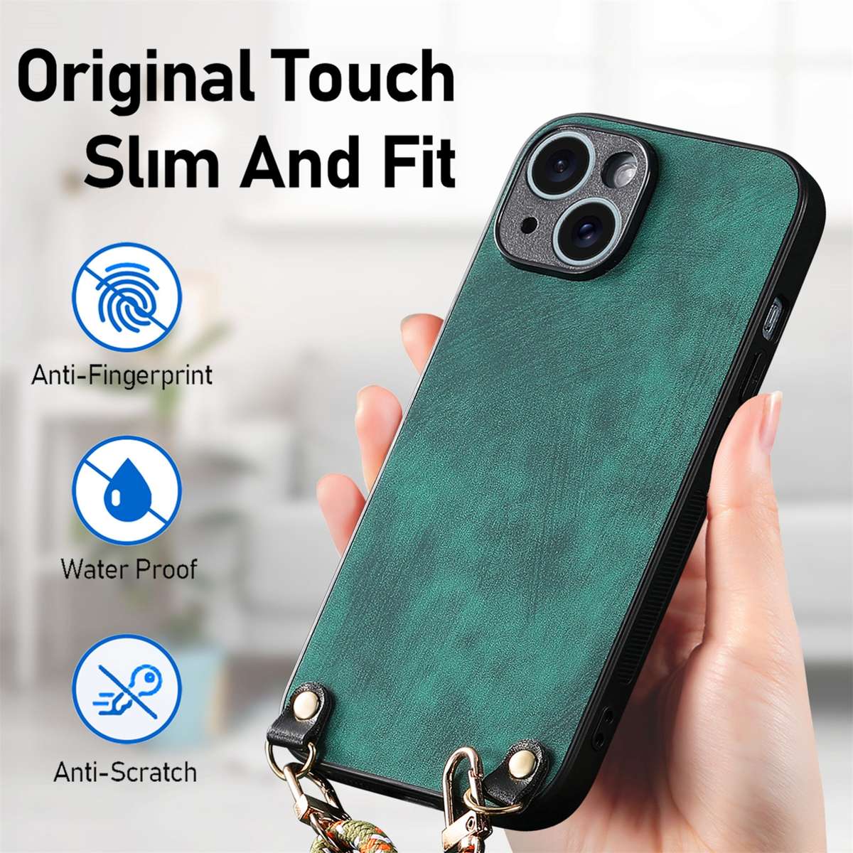 For iPhone 11 Pro Vintage Leather PC Back Cover Phone Case with Crossbody Strap(Green)