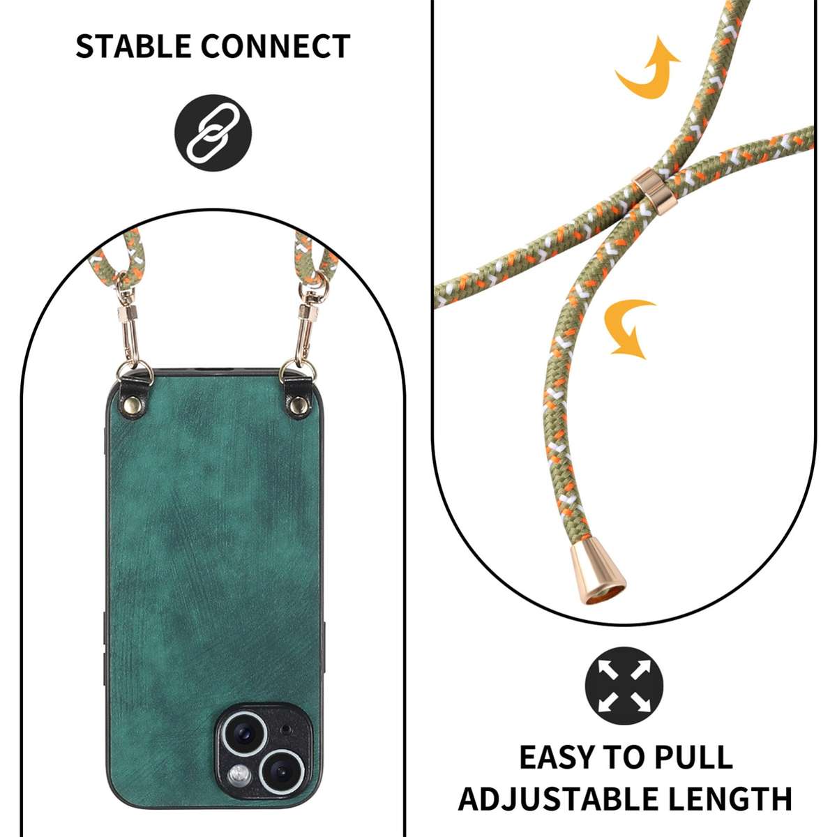 For iPhone 11 Pro Vintage Leather PC Back Cover Phone Case with Crossbody Strap(Green)