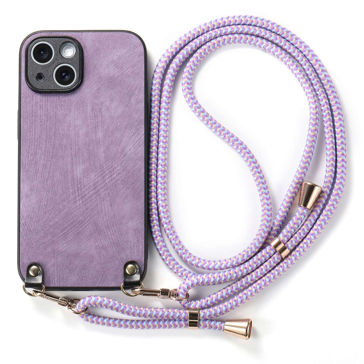 For iPhone 11 Pro Vintage Leather PC Back Cover Phone Case with Crossbody Strap(Purple)