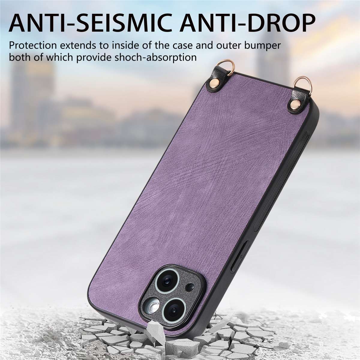 For iPhone 11 Pro Vintage Leather PC Back Cover Phone Case with Crossbody Strap(Purple)