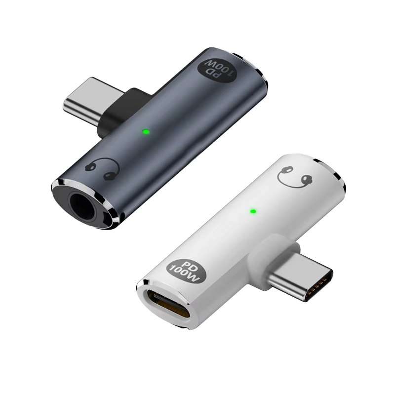 DAC Decoding Type-C to 3.5mm Headphone Plug+PD 100W Charger Conversion Adapter (White)