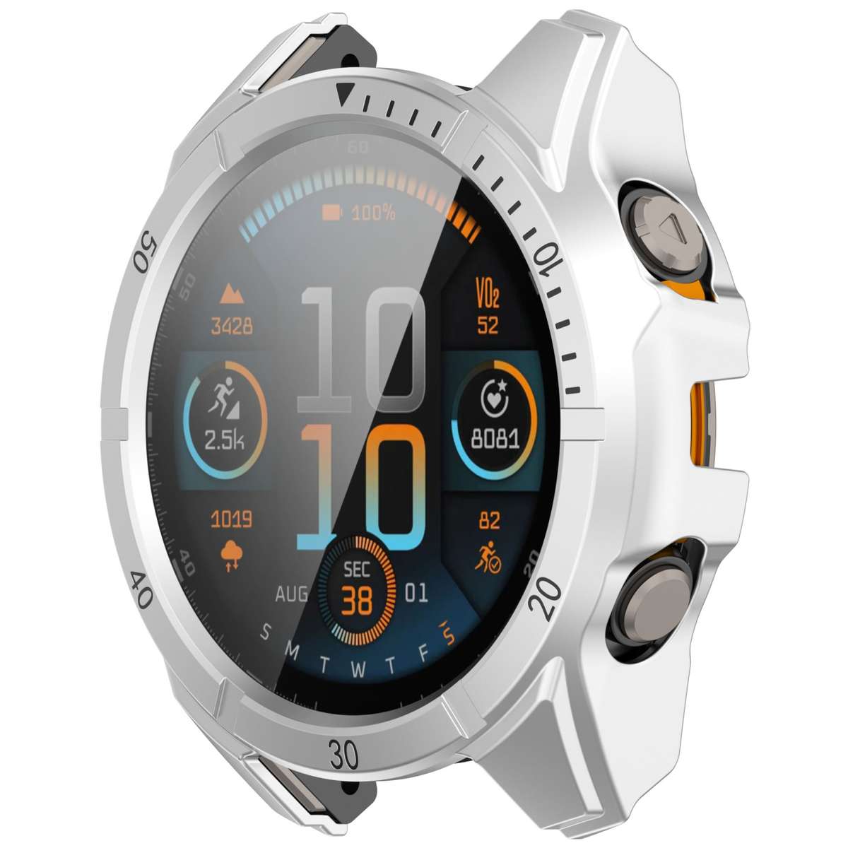 For Garmin Fenix 8 MIP 51mm Solar Scale Tempered Film Integrated PC Watch Case(Silver Black)