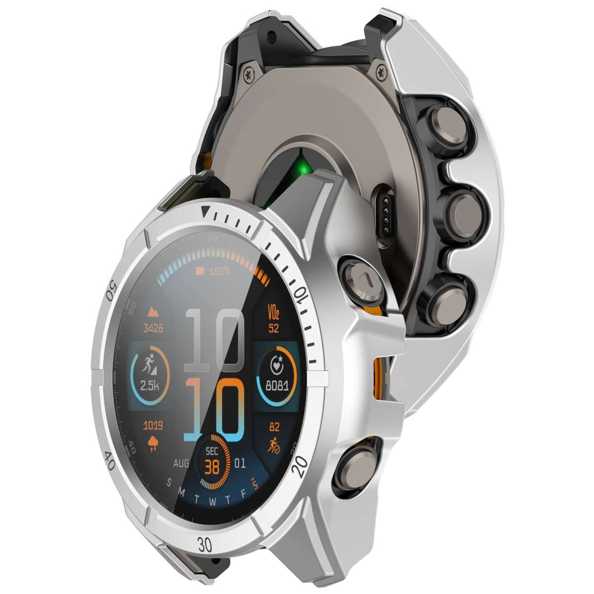 For Garmin Fenix 8 MIP 51mm Solar Scale Tempered Film Integrated PC Watch Case(Silver Black)