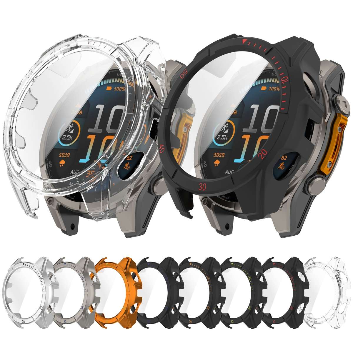 For Garmin Fenix 8 MIP 51mm Solar Scale Tempered Film Integrated PC Watch Case(Silver Black)