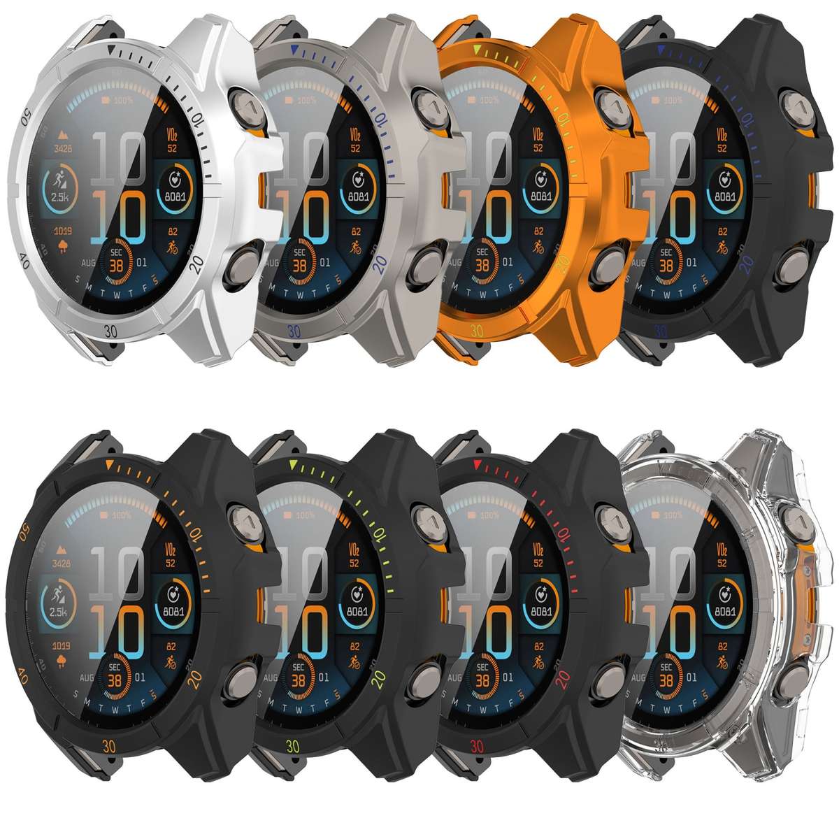 For Garmin Fenix 8 MIP 51mm Solar Scale Tempered Film Integrated PC Watch Case(Silver Black)