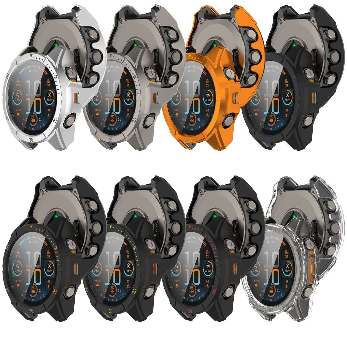 For Garmin Fenix 8 MIP 51mm Solar Scale Tempered Film Integrated PC Watch Case(Silver Black)