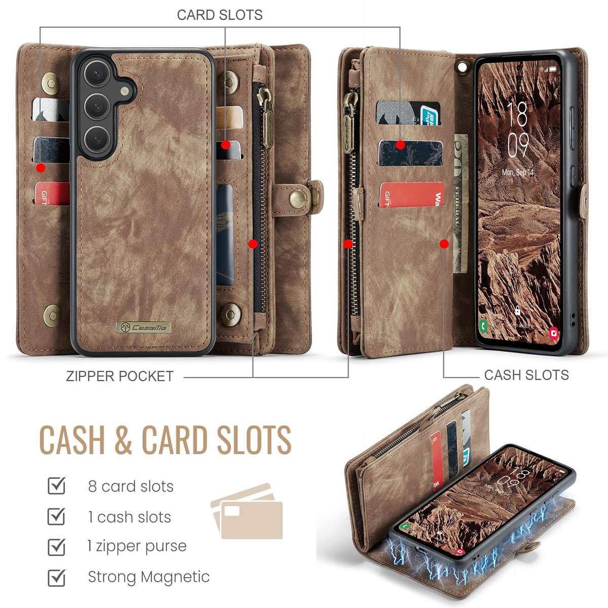 For Samsung Galaxy S25+ 5G CaseMe 008 Detachable Multifunctional Leather Phone Case(Brown)