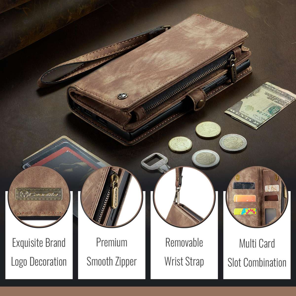 For Samsung Galaxy S25+ 5G CaseMe 008 Detachable Multifunctional Leather Phone Case(Brown)