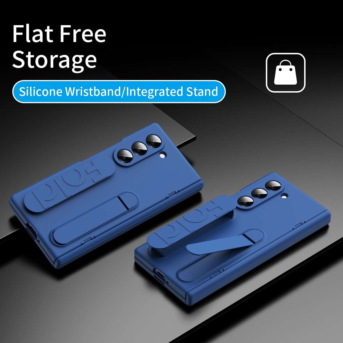 For Samsung Galaxy Z Fold5 5G Bazher Shell Film Integrated Holder Shockproof Phone Case(Blue)