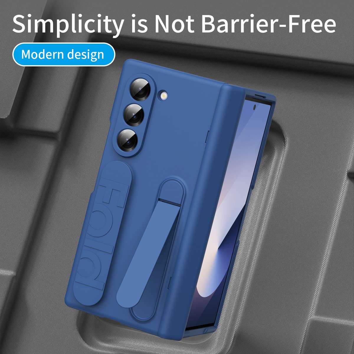 For Samsung Galaxy Z Fold5 5G Bazher Shell Film Integrated Holder Shockproof Phone Case(Blue)