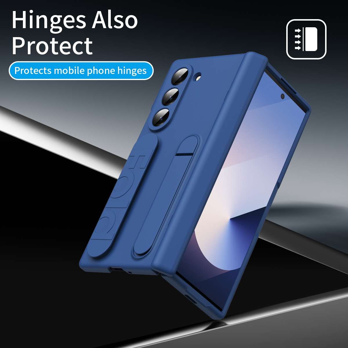 For Samsung Galaxy Z Fold5 5G Bazher Shell Film Integrated Holder Shockproof Phone Case(Blue)