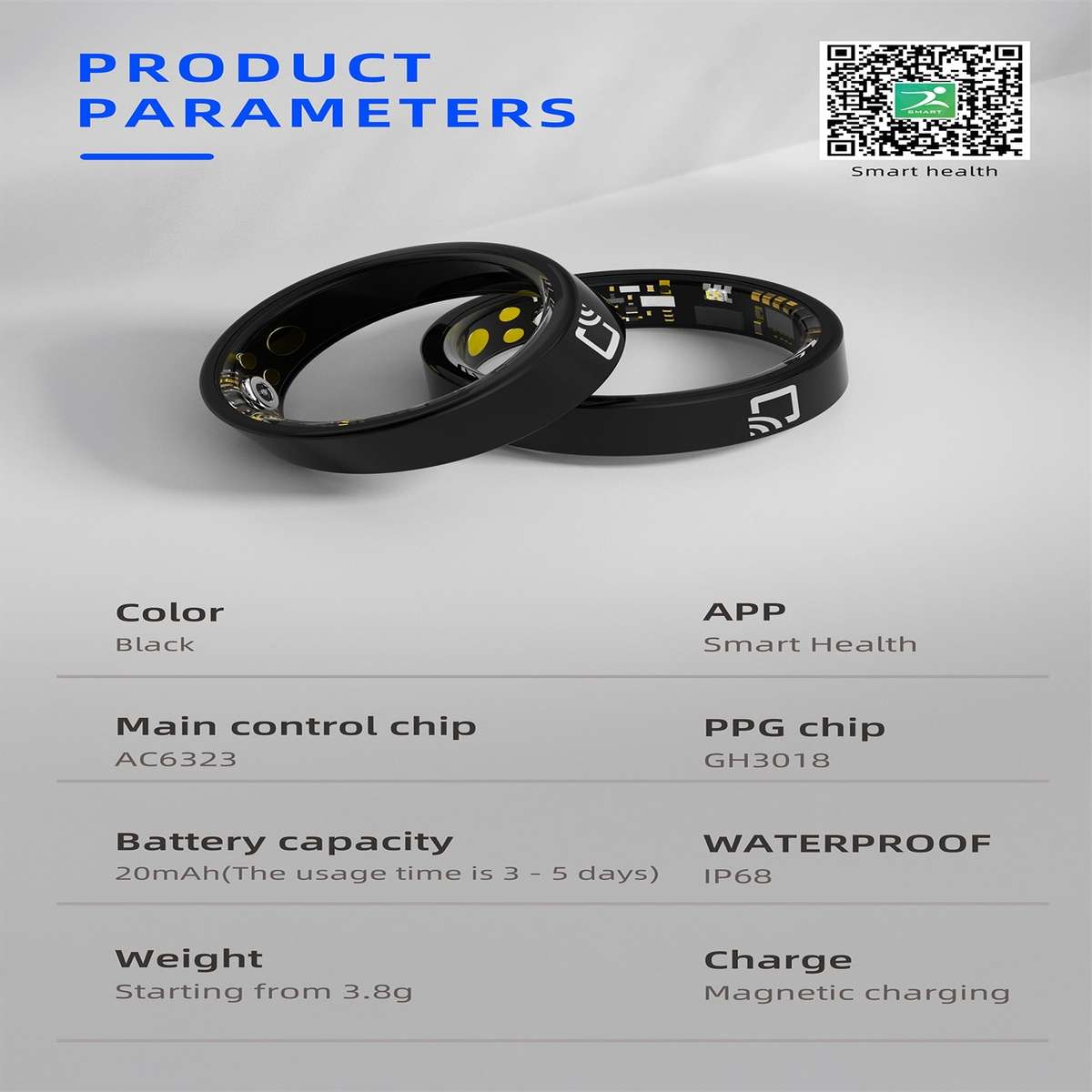 R20 SIZE 13 Smart Ring, Support Heart Rate / Blood Oxygen / Sleep Monitoring / Multiple Sports Modes