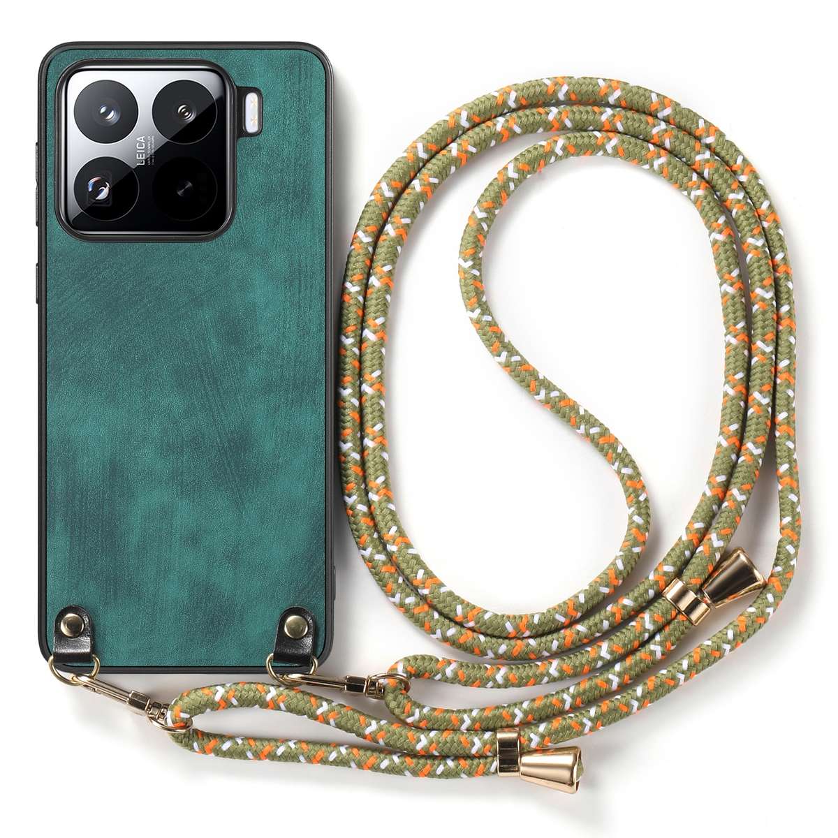 For Xiaomi 14 Pro Vintage Leather PC Back Cover Phone Case with Crossbody Strap(Green)