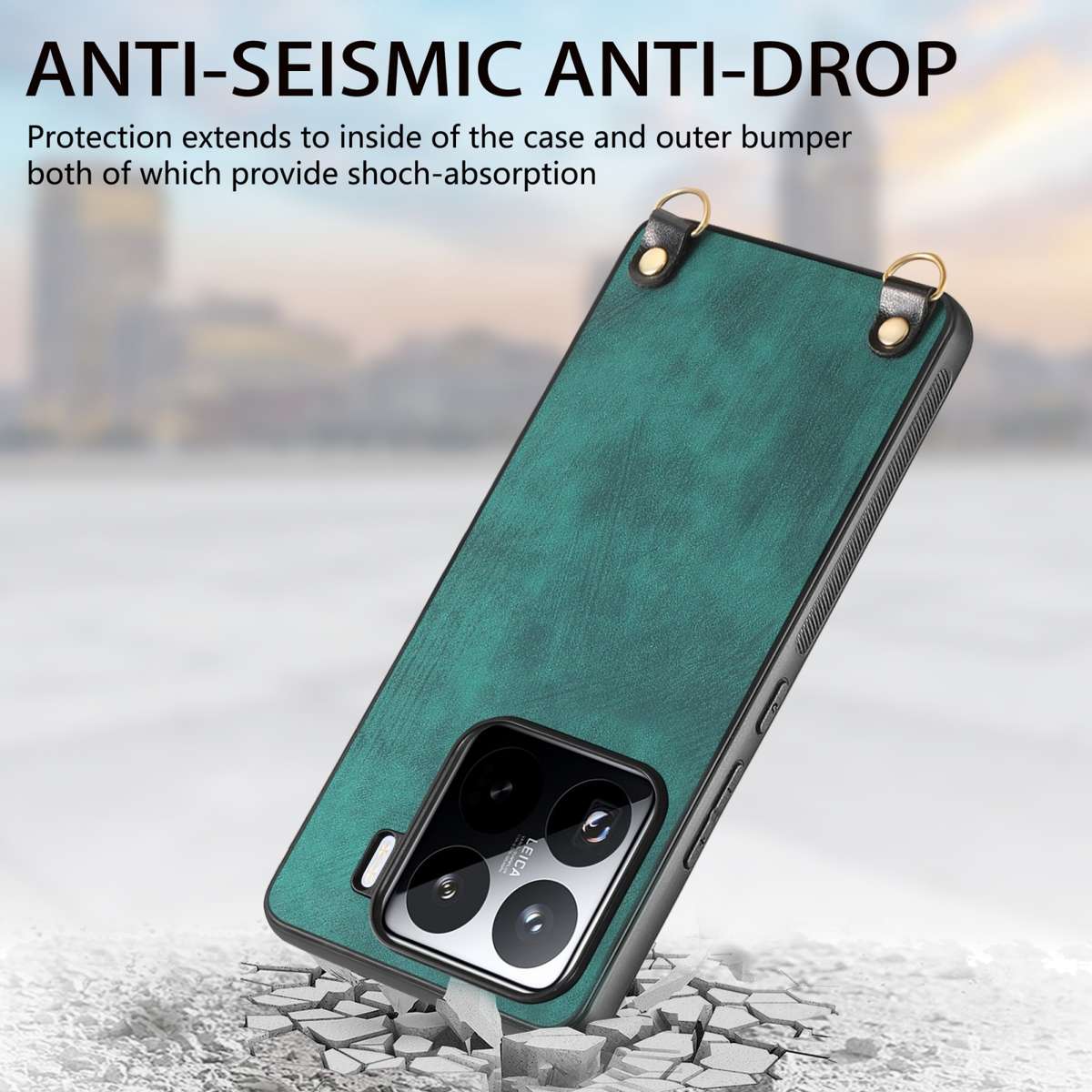 For Xiaomi 14 Pro Vintage Leather PC Back Cover Phone Case with Crossbody Strap(Green)