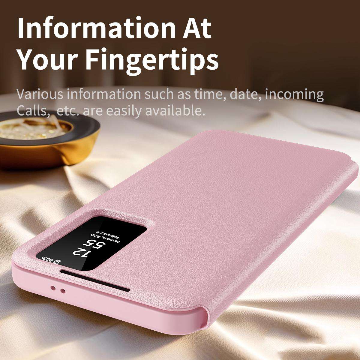 For Samsung Galaxy S25 5G Smart View Window Leather Phone Case with Card Slot(Pink)