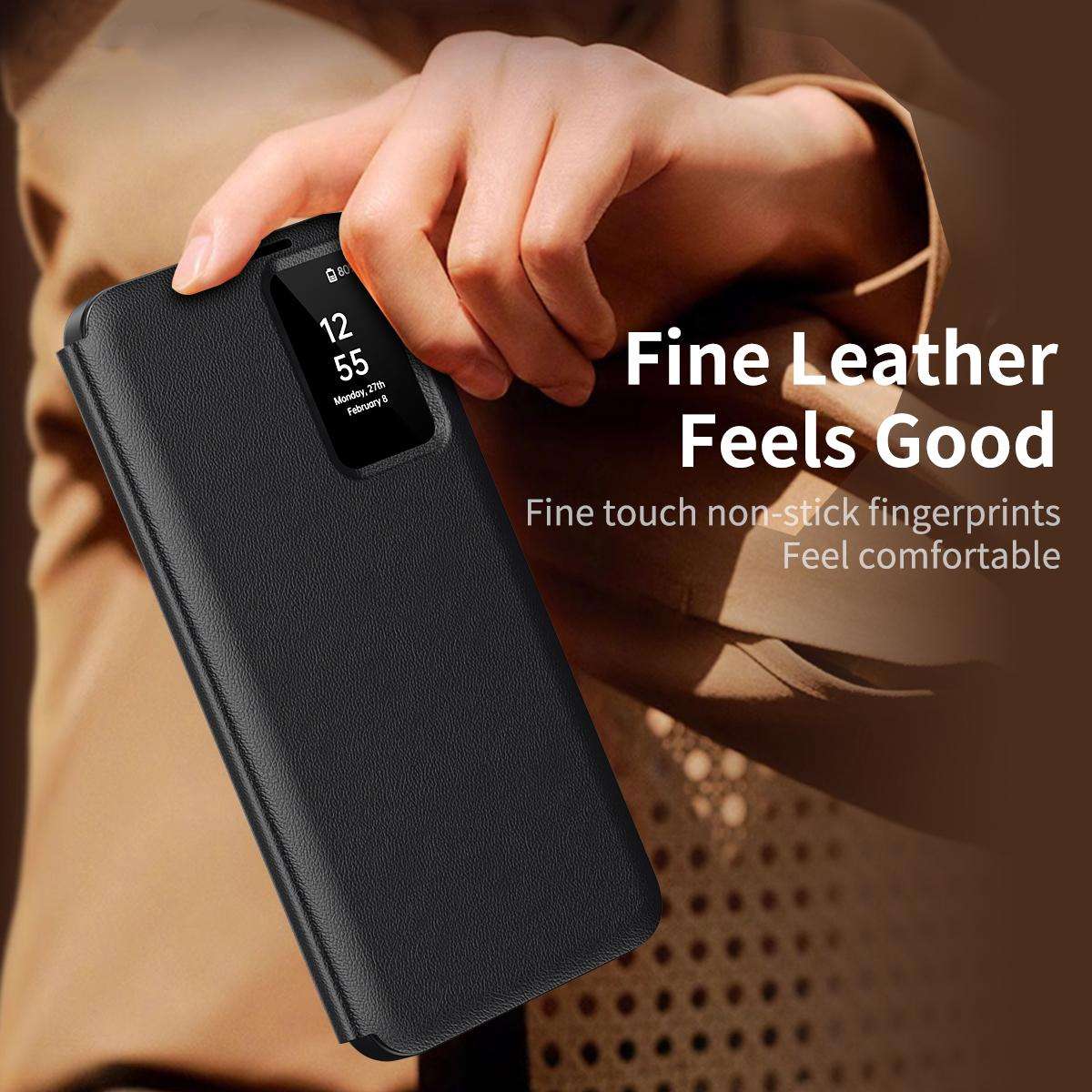 For Samsung Galaxy S25 5G Smart View Window Leather Phone Case with Card Slot(Black)
