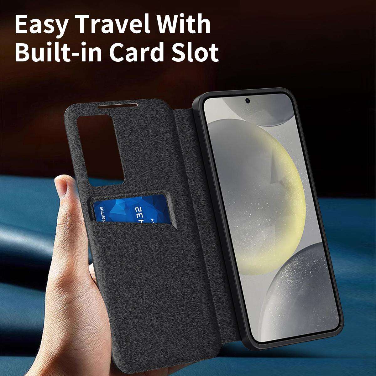 For Samsung Galaxy S25 5G Smart View Window Leather Phone Case with Card Slot(Black)