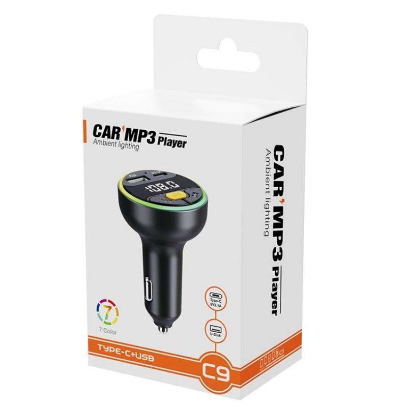 C9 Digital Display FM Transmitter Multifunctional Bluetooth Car MP3 Player USB Type-C Charger