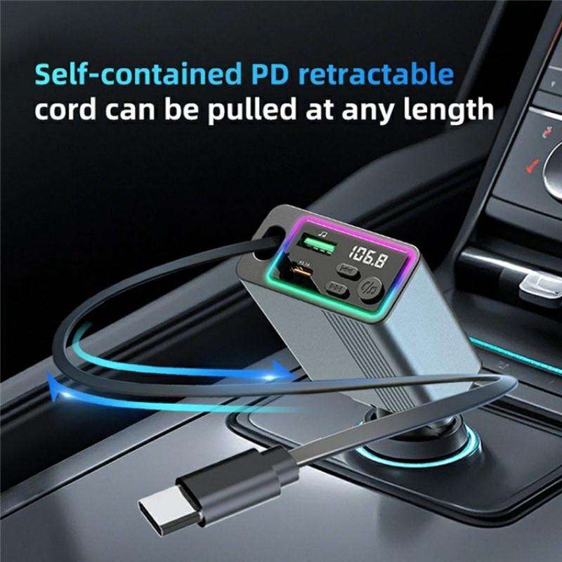 C77 Car Charger FM Transmitter Fast Charging Adapter with PD 30W Extendable Type-C Cable