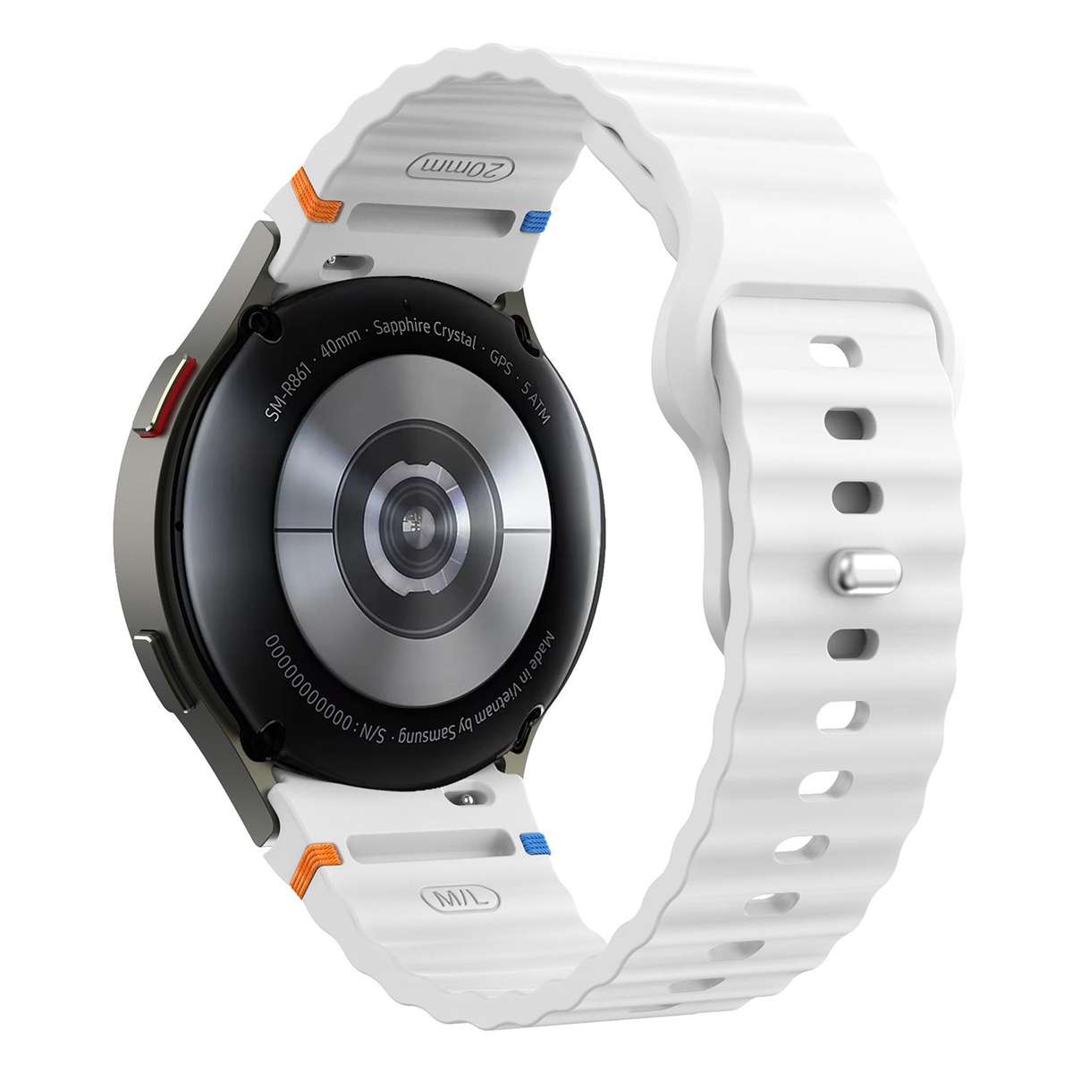For Samsung Galaxy Watch 7 40mm / 44mm Wavy Grain Stitched Reverse Buckle 20m ... (Official White)