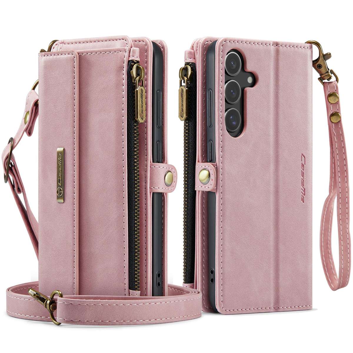For Samsung Galaxy S25 / S24 5G CaseMe C39 RFID Blocking Zipper Wallet Leather Phone Ca ... (Pink)