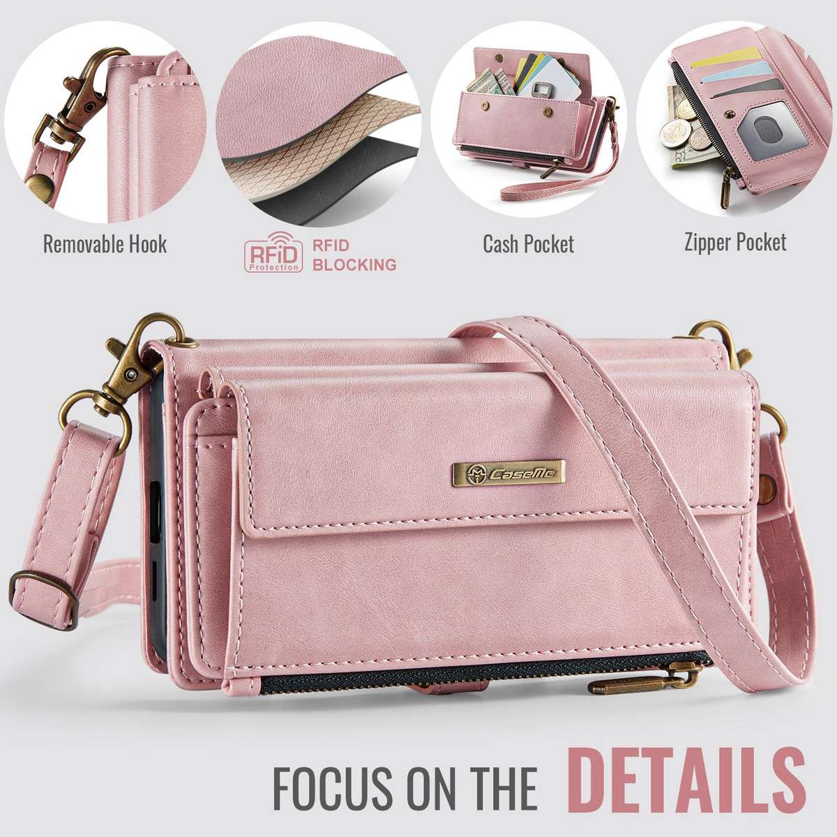 For Samsung Galaxy S25 / S24 5G CaseMe C39 RFID Blocking Zipper Wallet Leather Phone Ca ... (Pink)