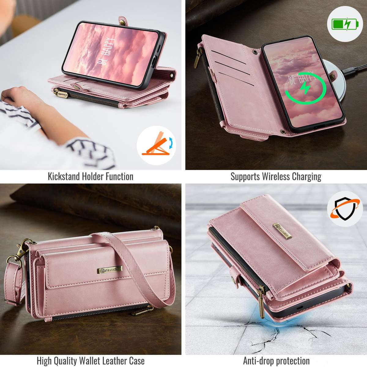 For Samsung Galaxy S25 / S24 5G CaseMe C39 RFID Blocking Zipper Wallet Leather Phone Ca ... (Pink)
