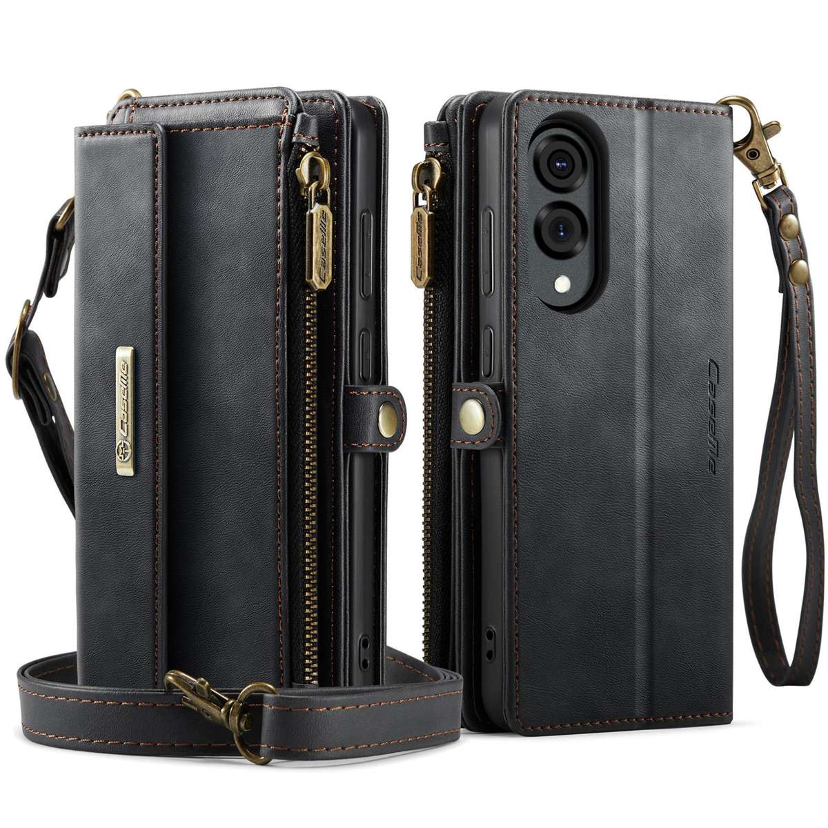 For Samsung Galaxy S25 Edge 5G CaseMe C39 RFID Blocking Zipper Wallet Leather Phone Ca ... (Black)