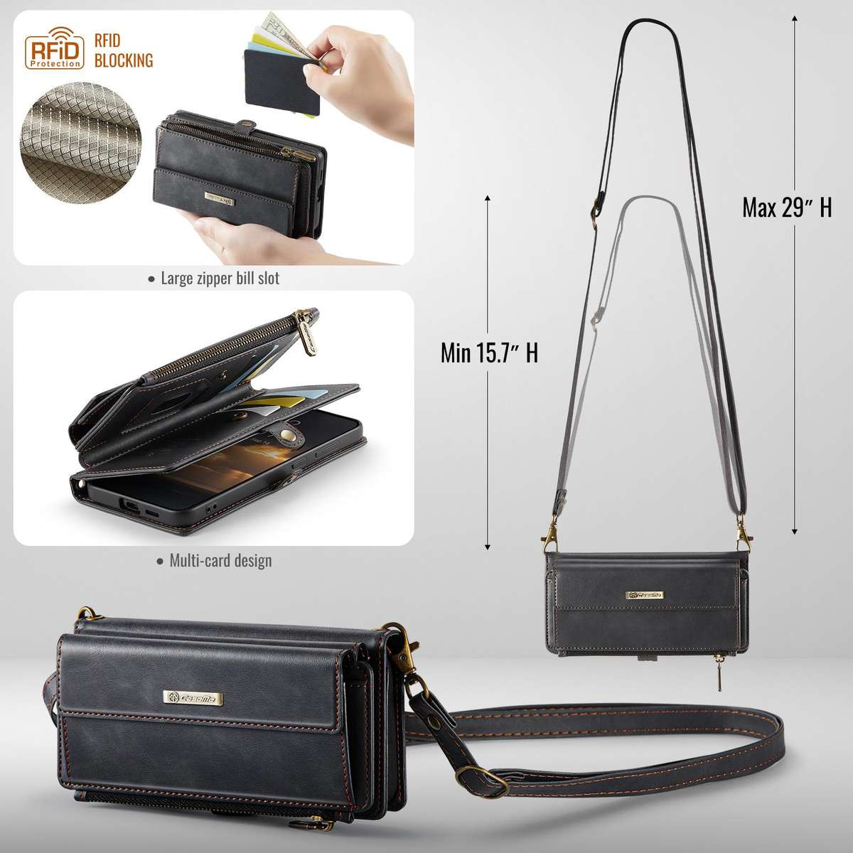 For Samsung Galaxy S25 Edge 5G CaseMe C39 RFID Blocking Zipper Wallet Leather Phone Ca ... (Black)