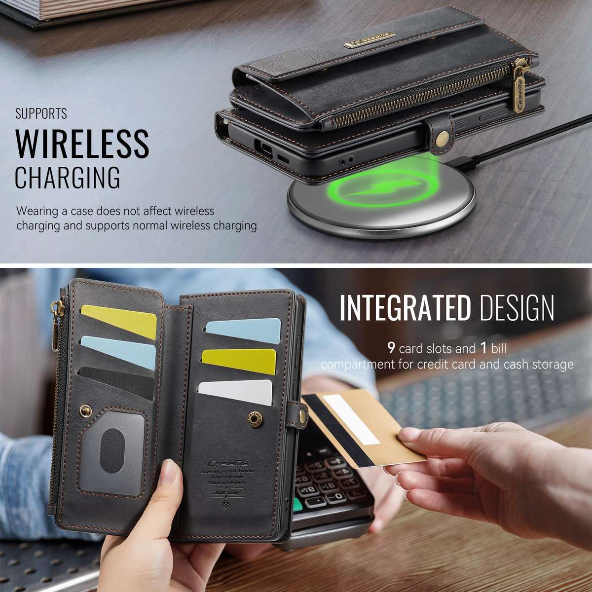 For Samsung Galaxy S25 Edge 5G CaseMe C39 RFID Blocking Zipper Wallet Leather Phone Ca ... (Black)