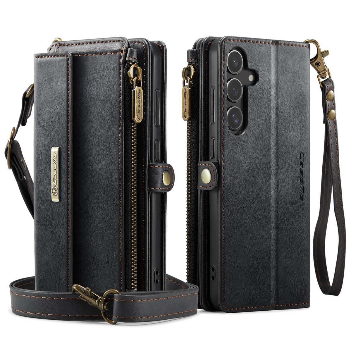 For Samsung Galaxy S25 FE 5G CaseMe C39 RFID Blocking Zipper Wallet Leather Phone Case ... (Black)