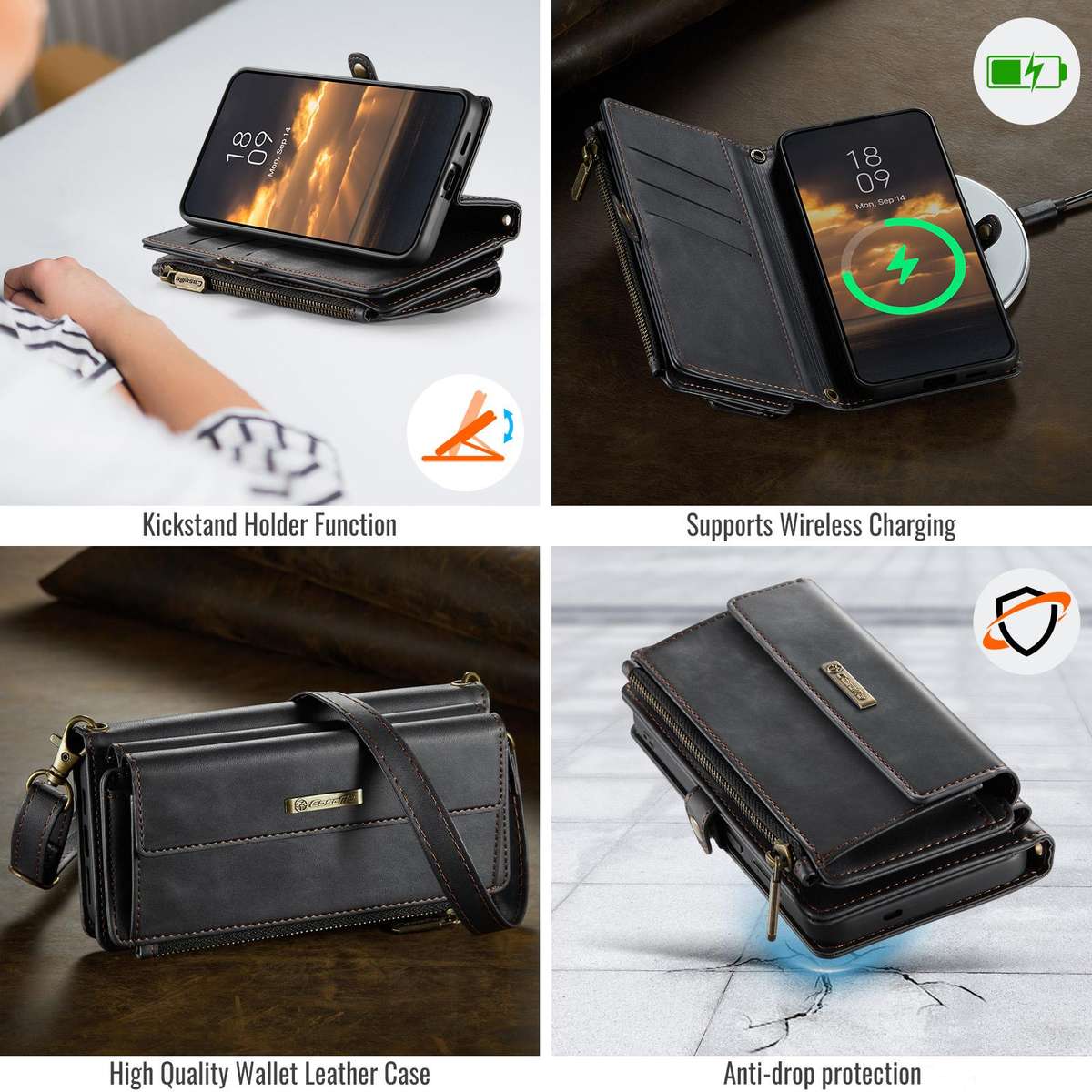 For Samsung Galaxy S25 FE 5G CaseMe C39 RFID Blocking Zipper Wallet Leather Phone Case ... (Black)