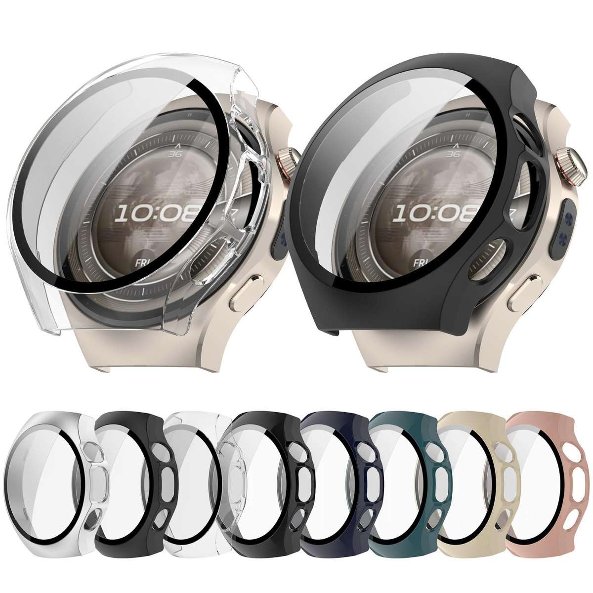 For Huawei Watch 5 42mm Tempered Film Integrated PC Watch Protective Case(Cherry Pink)